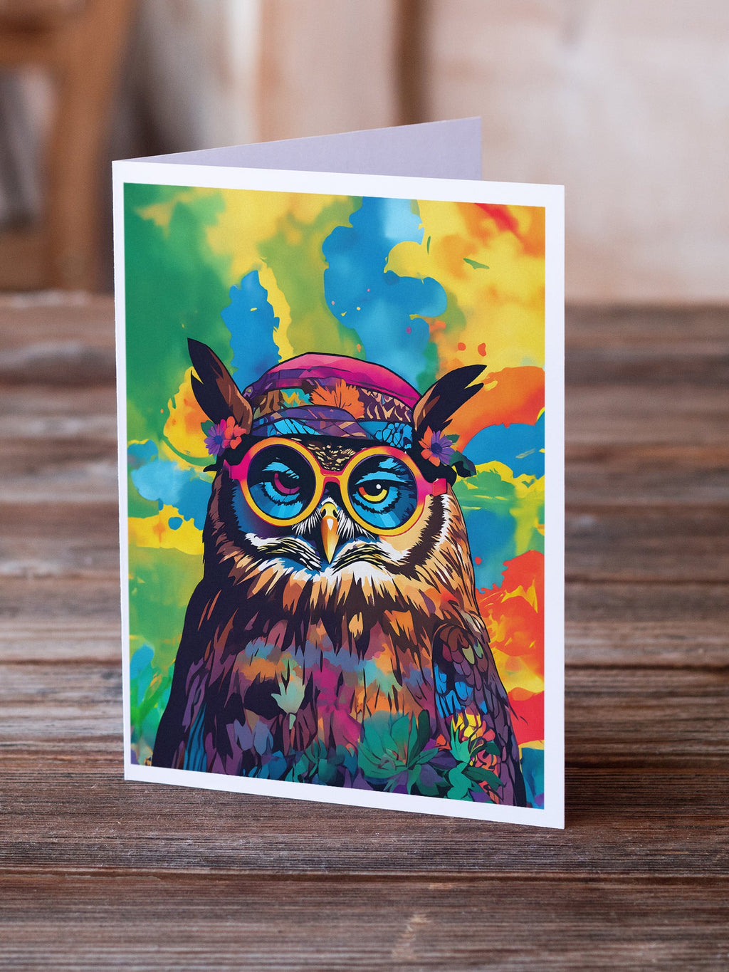 Hippie Animal Owl Greeting Cards Pack of 8 Blank Cards with Envelopes Whimsical A7 Size 5x7