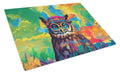Hippie Animal Owl Cutting Board Tempered Glass Kitchen Cutting Surface, Heat Resistant Chopping, Non-Slip Feet, Food Prep & Serving