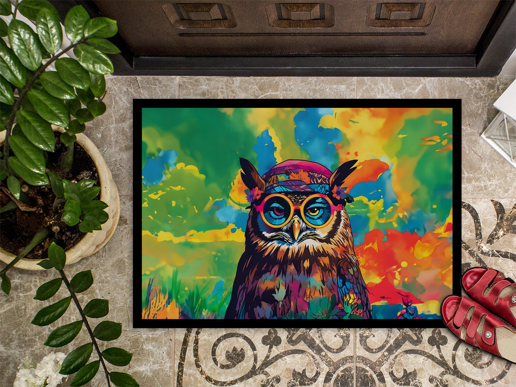 Hippie Animal Owl Doormat Indoor Outdoor 18H X 27W Front Door Mat Rugs for Entryway, Non Slip Washable