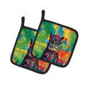 Hippie Animal Owl Pot Holder Set of 2 Heat Resistant Quilted Hot Pads 7.5 x 7.5 Inch, Insulated Kitchen Trivets for Cooking & Baking