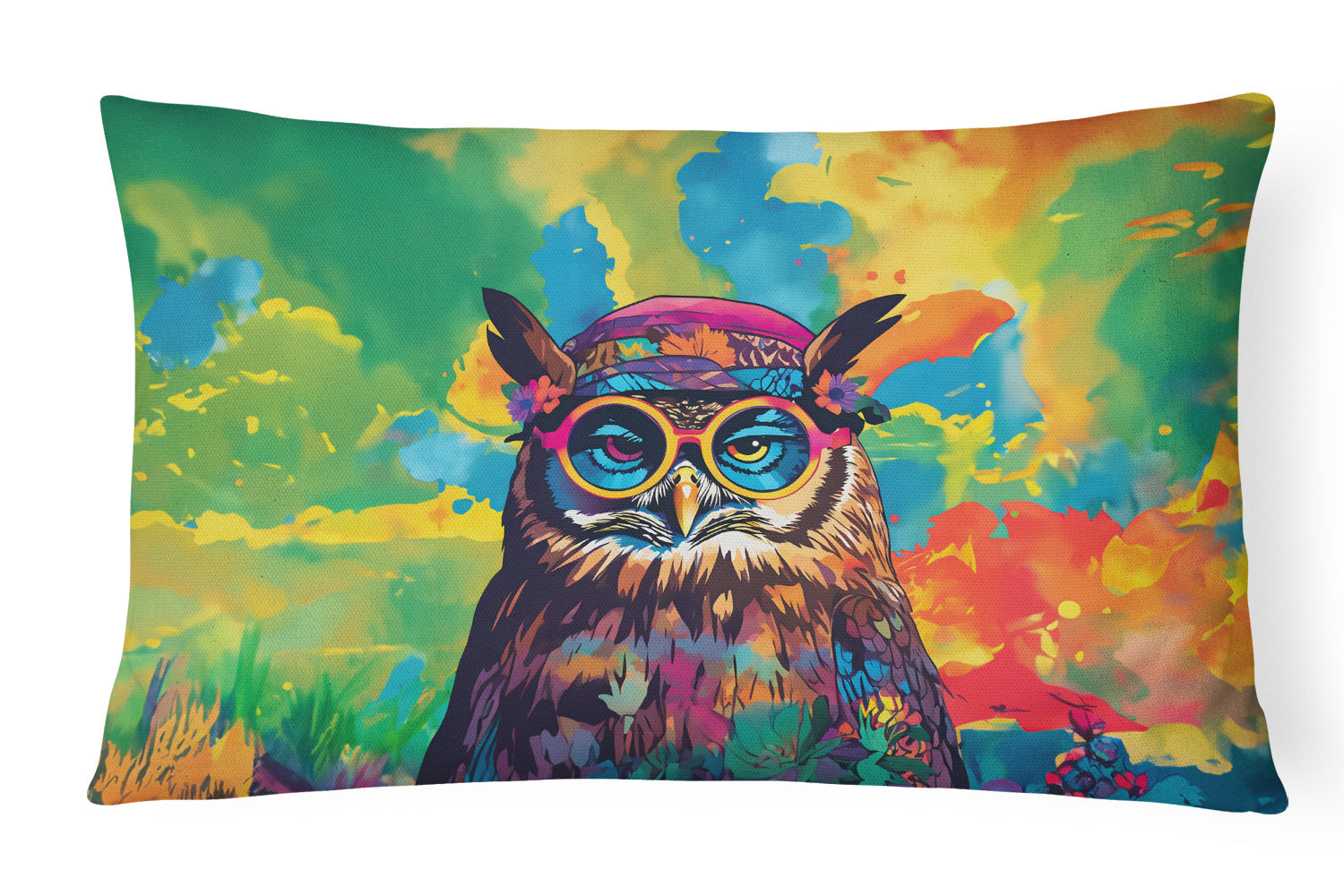 Hippie Animal Owl Decorative Throw Pillow 12x16 Indoor Outdoor Accent Cushion, Fabric Cover with Insert for Sofa, Bed, Porch & Living Room