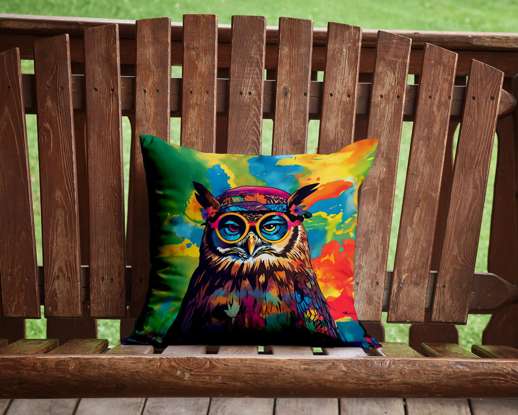 Hippie Animal Owl Decorative Throw Pillow 14x14 Indoor Outdoor Accent Cushion, Fabric Cover with Insert for Sofa, Bed, Porch & Living Room
