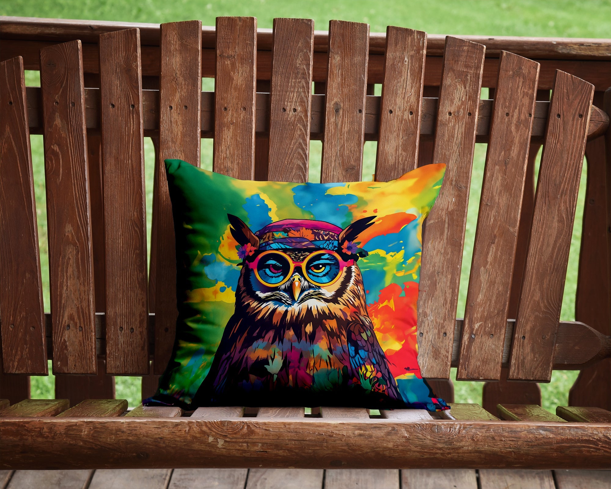 Hippie Animal Owl Decorative Throw Pillow 14x14 Indoor Outdoor Accent Cushion, Fabric Cover with Insert for Sofa, Bed, Porch & Living Room
