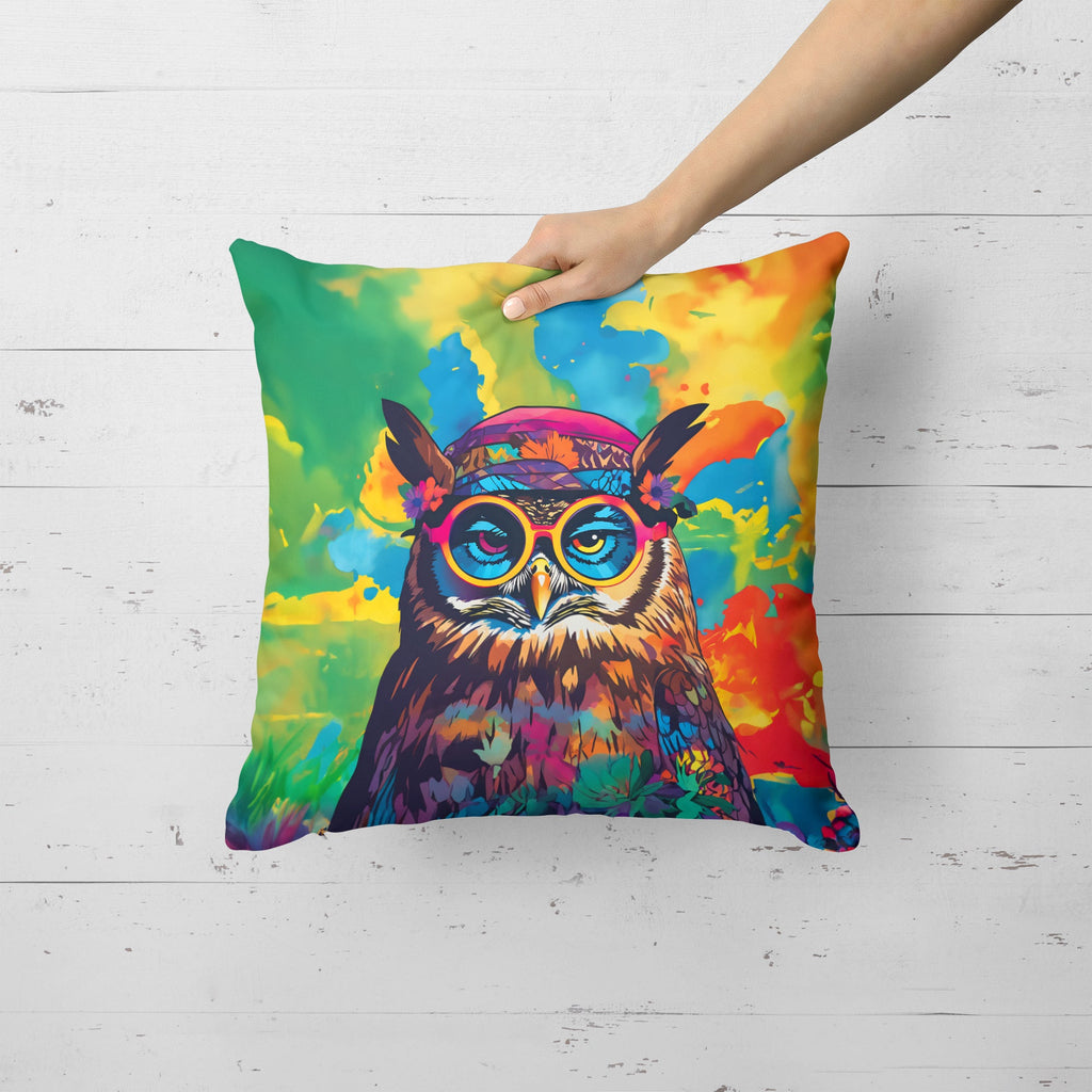 Hippie Animal Owl Decorative Throw Pillow 18x18 Indoor Outdoor Accent Cushion, Fabric Cover with Insert for Sofa, Bed, Porch & Living Room