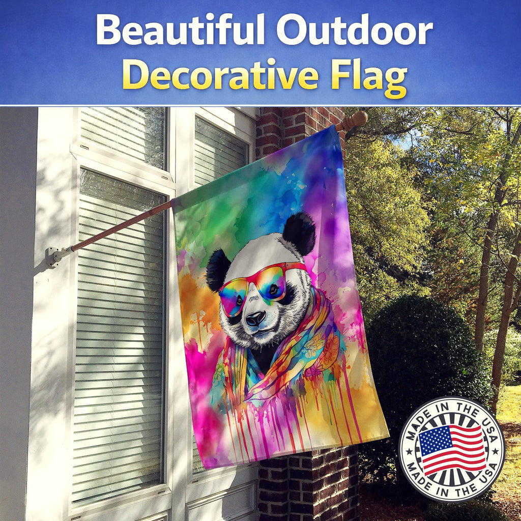 Hippie Animal Panda House Flag 28x40 Porch Sleeve Pole Decorative Outside Yard Banner Artwork Wall Hanging, Polyester