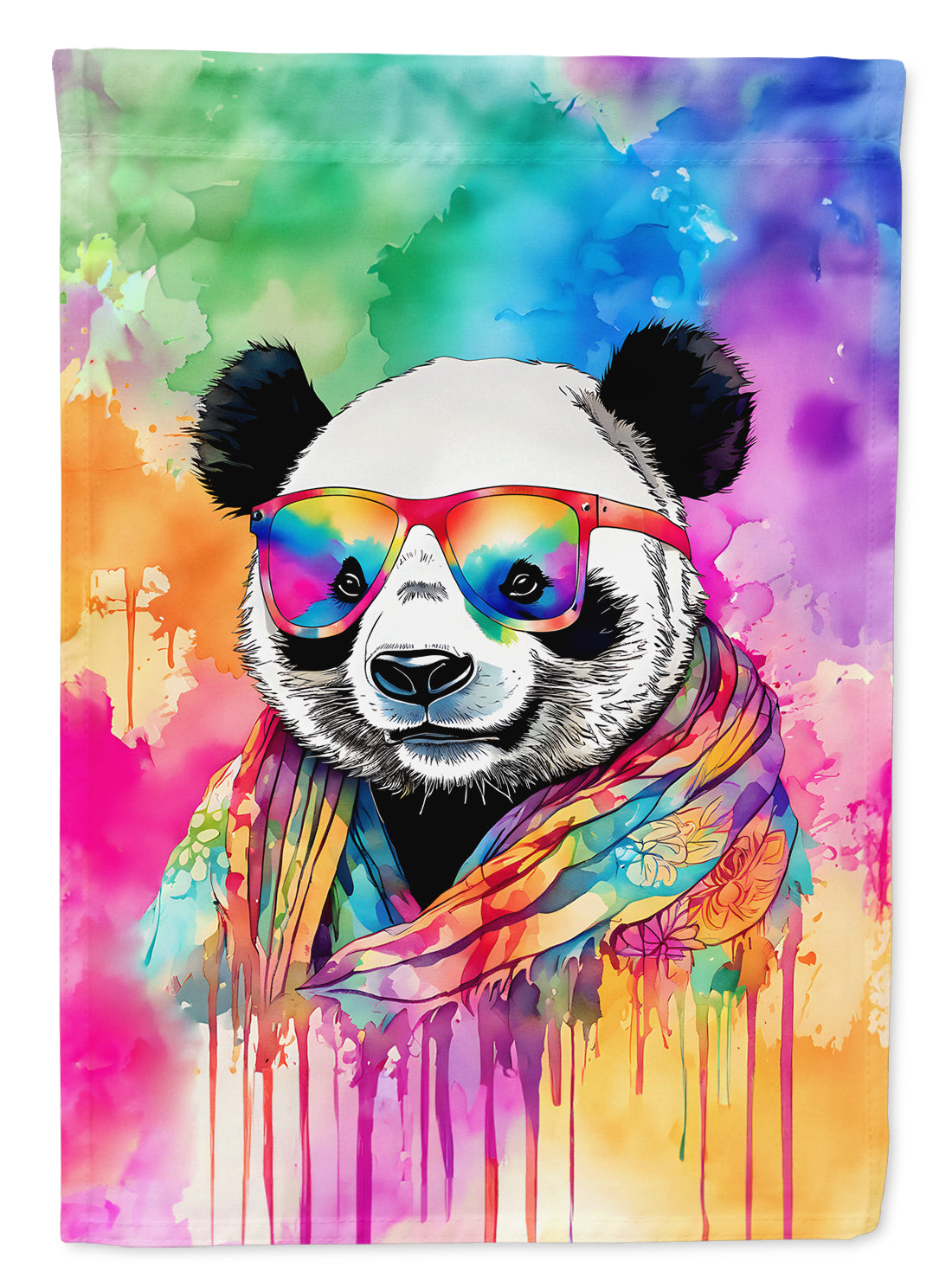 Hippie Animal Panda House Flag 28x40 Porch Sleeve Pole Decorative Outside Yard Banner Artwork Wall Hanging, Polyester