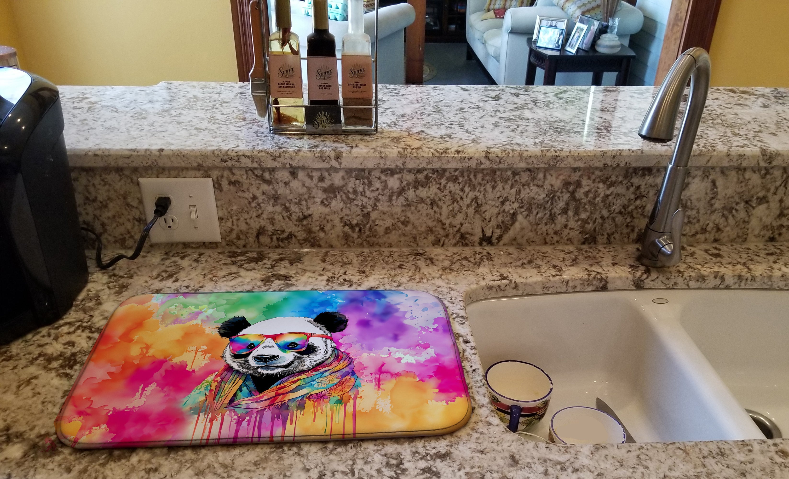 Hippie Animal Panda Dish Drying Mat Absorbent Dish Drying Mat Pad for Kitchen Counter Dish Drainer Mat for Countertop, 14 x 21", Multicolor