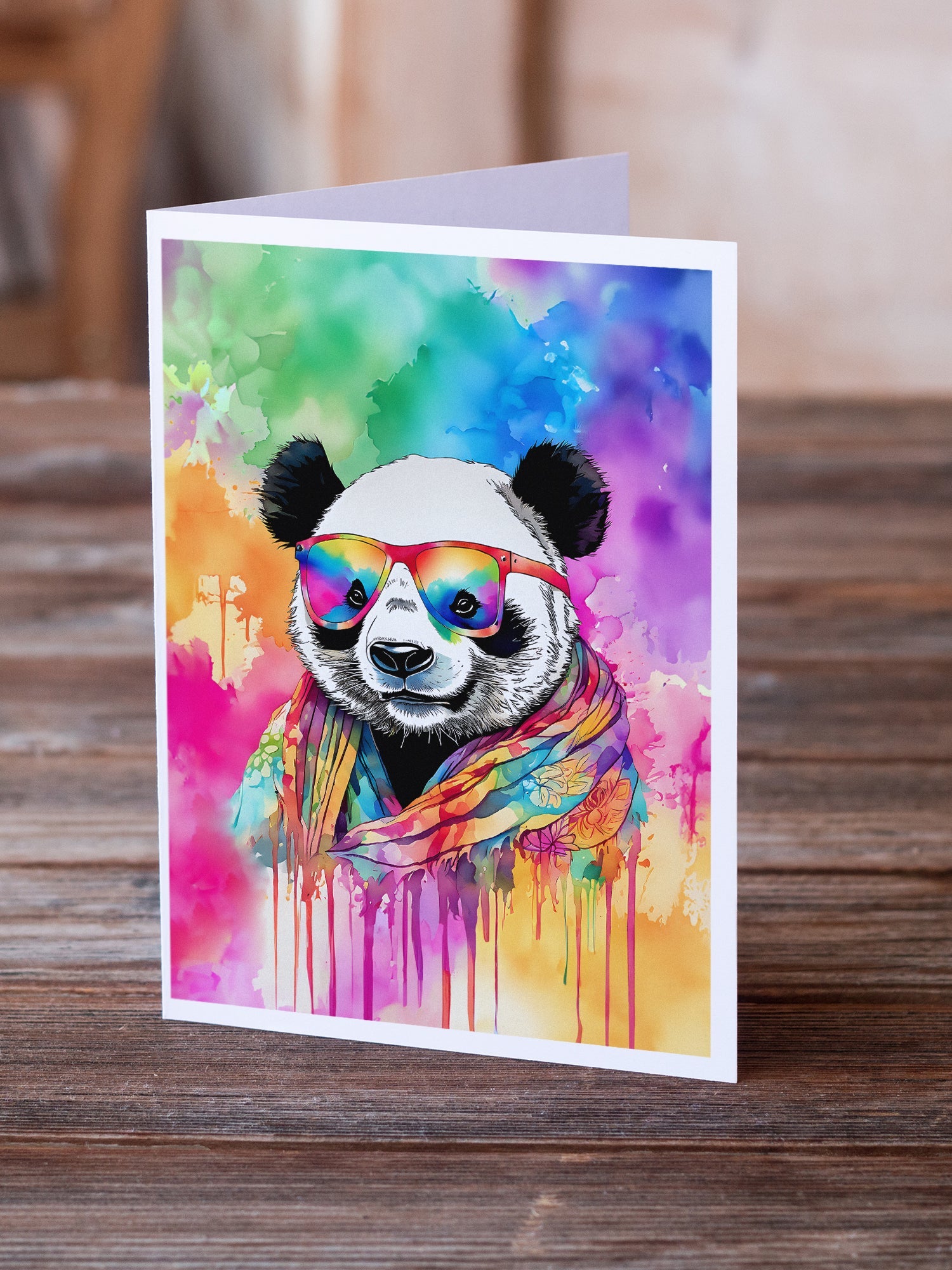 Hippie Animal Panda Greeting Cards Pack of 8 Blank Cards with Envelopes Whimsical A7 Size 5x7