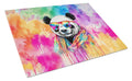 Hippie Animal Panda Cutting Board Tempered Glass Kitchen Cutting Surface, Heat Resistant Chopping, Non-Slip Feet, Food Prep & Serving