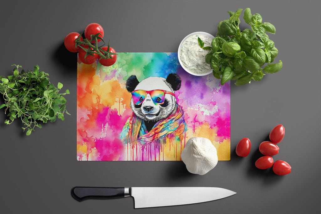 Hippie Animal Panda Cutting Board Tempered Glass Kitchen Cutting Surface, Heat Resistant Chopping, Non-Slip Feet, Food Prep & Serving