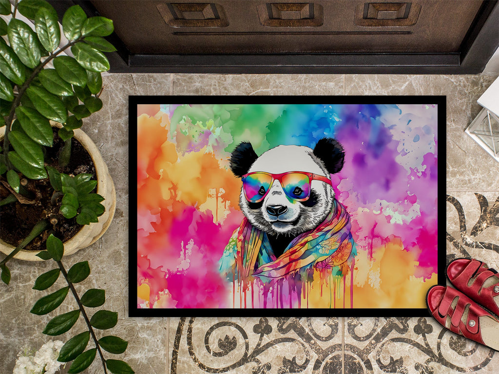 Hippie Animal Panda Doormat Indoor Outdoor 18H X 27W Front Door Mat Rugs for Entryway, Non Slip Washable