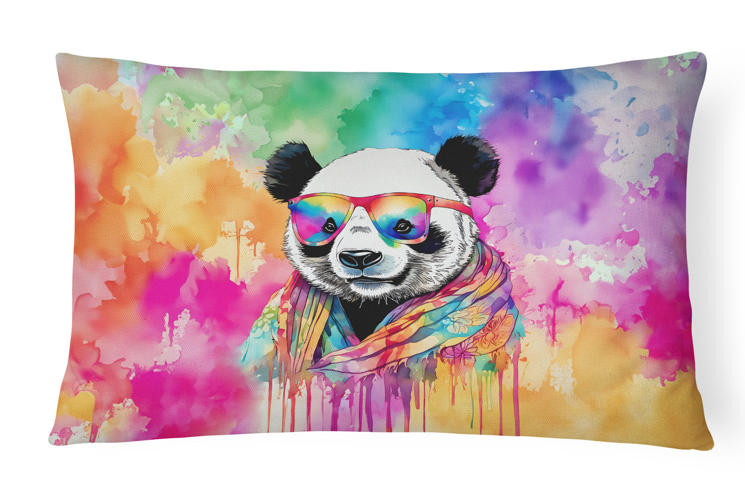 Hippie Animal Panda Decorative Throw Pillow 12x16 Indoor Outdoor Accent Cushion, Fabric Cover with Insert for Sofa, Bed, Porch & Living Room