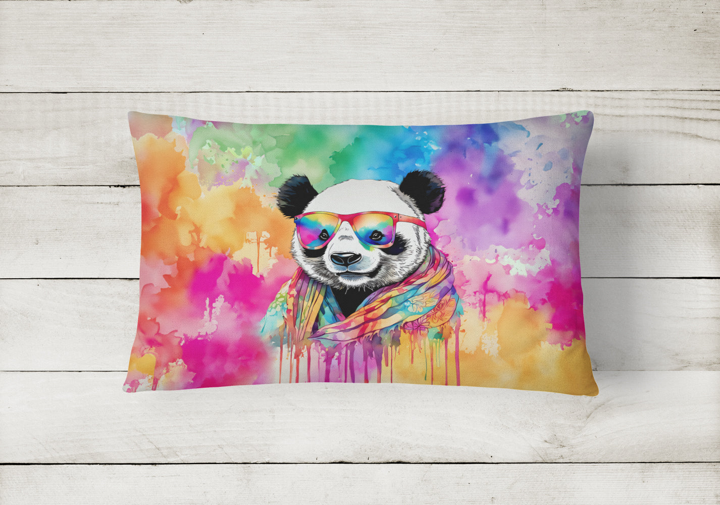 Hippie Animal Panda Decorative Throw Pillow 12x16 Indoor Outdoor Accent Cushion, Fabric Cover with Insert for Sofa, Bed, Porch & Living Room