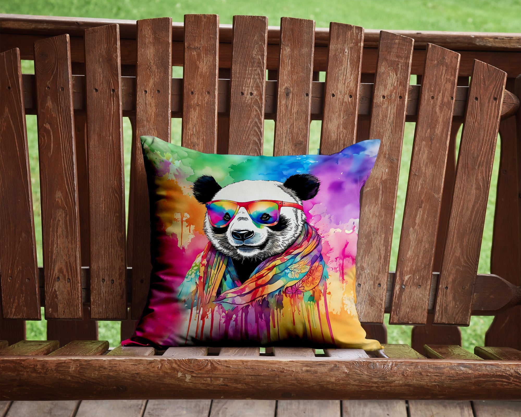 Hippie Animal Panda Decorative Throw Pillow 14x14 Indoor Outdoor Accent Cushion, Fabric Cover with Insert for Sofa, Bed, Porch & Living Room
