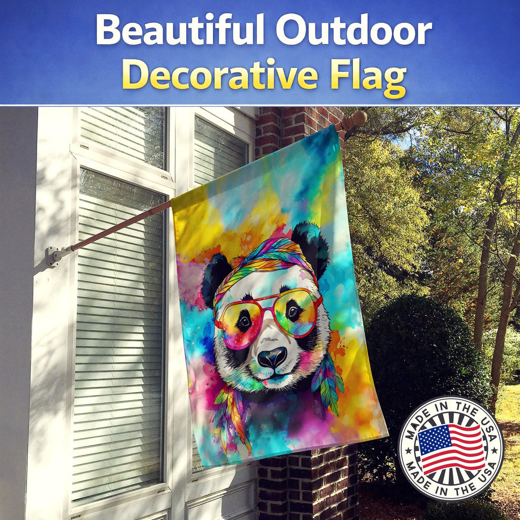 Hippie Animal Panda House Flag 28x40 Porch Sleeve Pole Decorative Outside Yard Banner Artwork Wall Hanging, Polyester