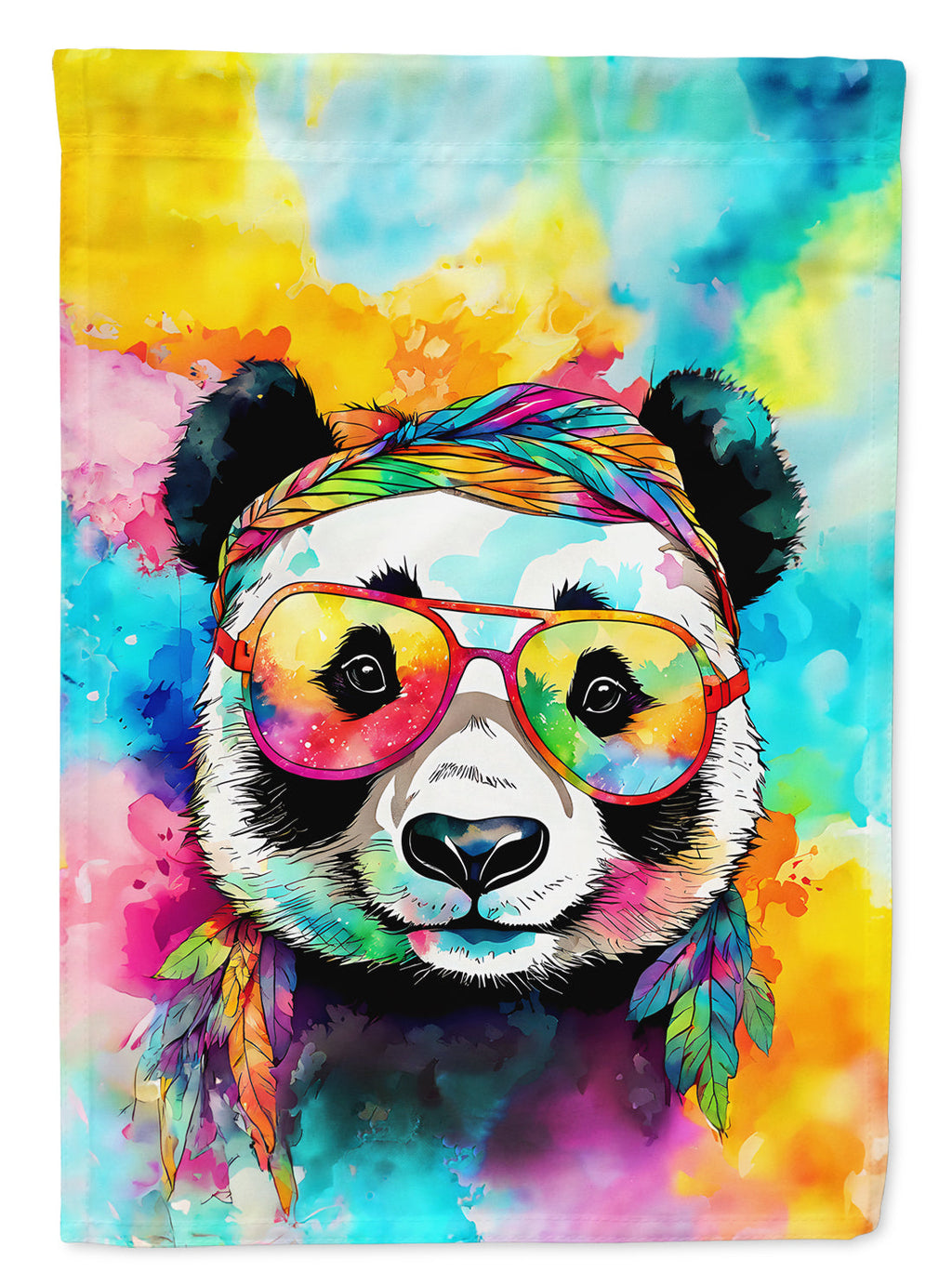 Hippie Animal Panda House Flag 28x40 Porch Sleeve Pole Decorative Outside Yard Banner Artwork Wall Hanging, Polyester