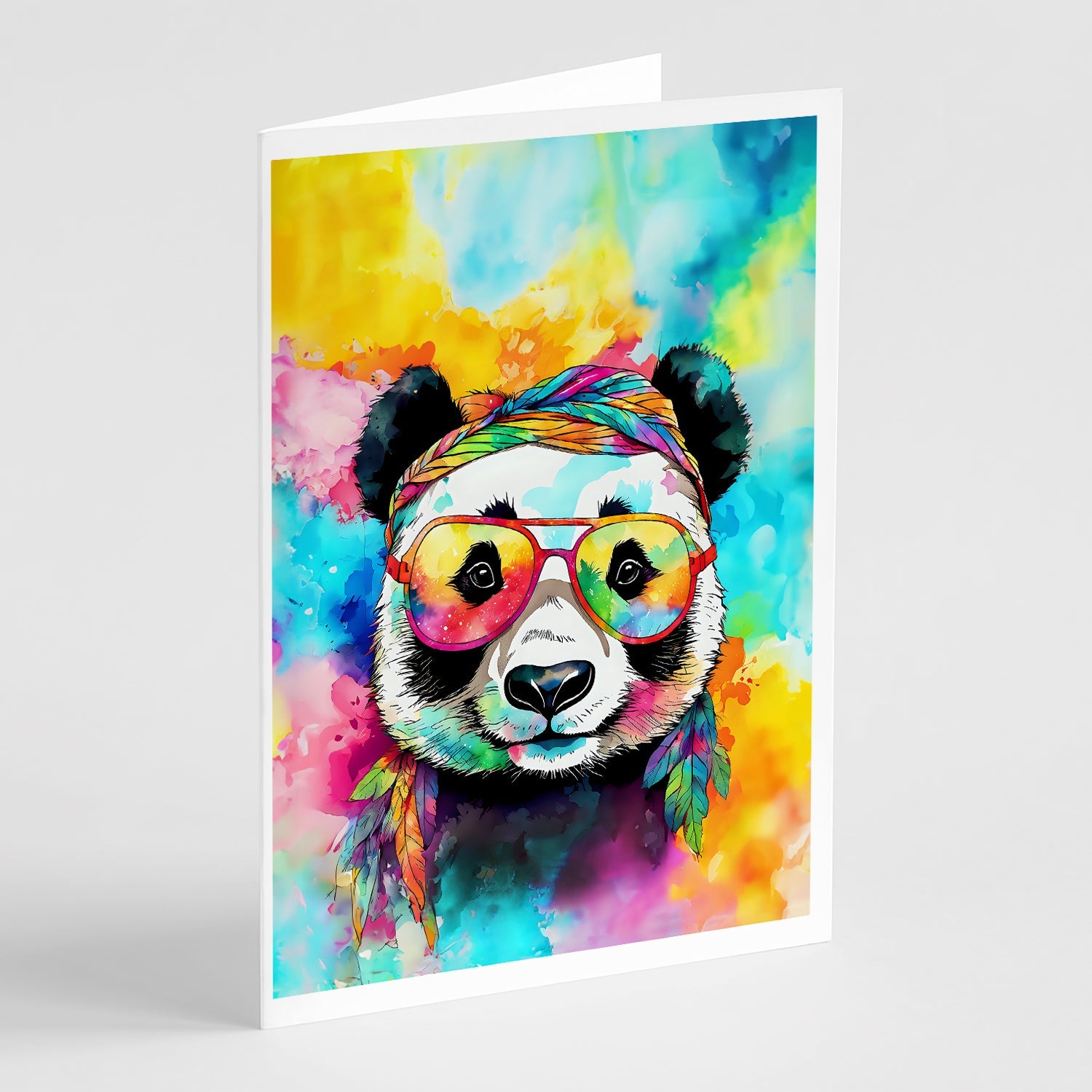 Hippie Animal Panda Greeting Cards Pack of 8 Blank Cards with Envelopes Whimsical A7 Size 5x7
