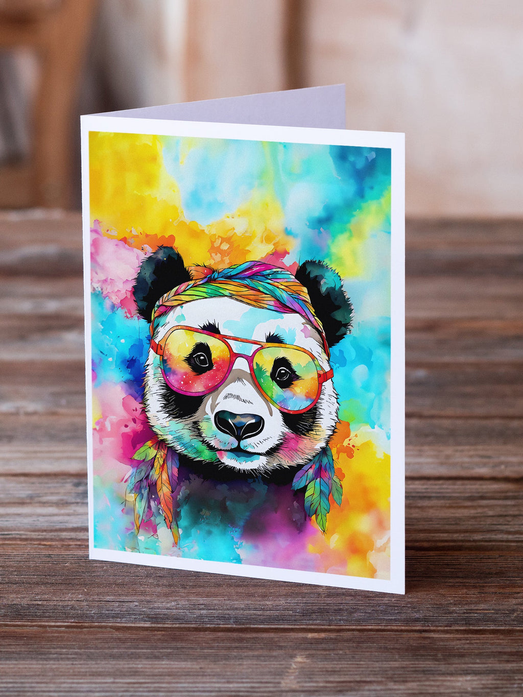 Hippie Animal Panda Greeting Cards Pack of 8 Blank Cards with Envelopes Whimsical A7 Size 5x7