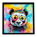 Hippie Animal Panda Framed Metal Print Bathroom, Kitchen, Office, Home Decor Wall Art Ready to Hang, Square, 8X8