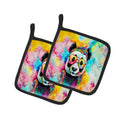 Hippie Animal Panda Pot Holder Set of 2 Heat Resistant Quilted Hot Pads 7.5 x 7.5 Inch, Insulated Kitchen Trivets for Cooking & Baking