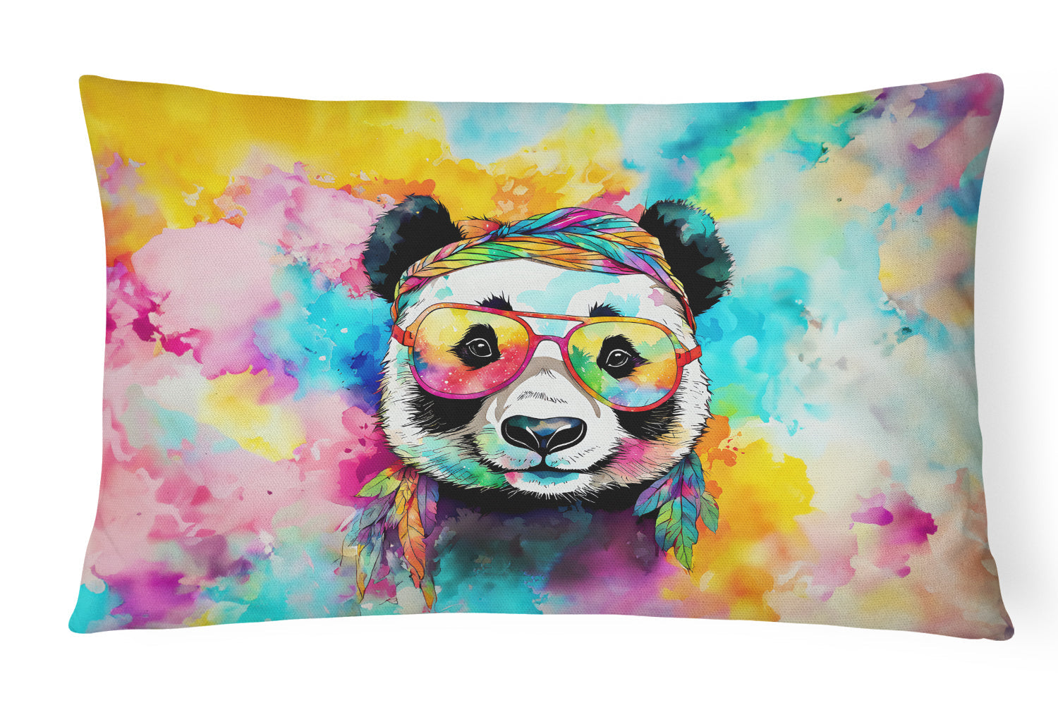 Hippie Animal Panda Decorative Throw Pillow 12x16 Indoor Outdoor Accent Cushion, Fabric Cover with Insert for Sofa, Bed, Porch & Living Room