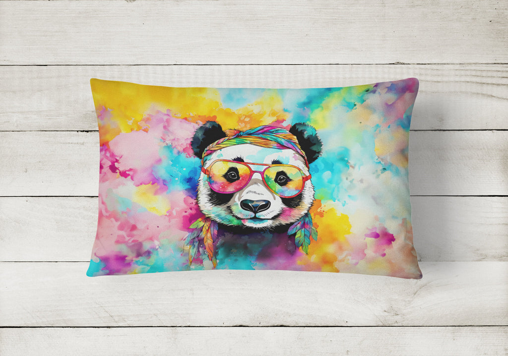 Hippie Animal Panda Decorative Throw Pillow 12x16 Indoor Outdoor Accent Cushion, Fabric Cover with Insert for Sofa, Bed, Porch & Living Room