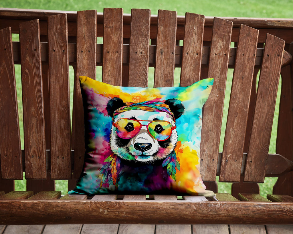 Hippie Animal Panda Decorative Throw Pillow 14x14 Indoor Outdoor Accent Cushion, Fabric Cover with Insert for Sofa, Bed, Porch & Living Room