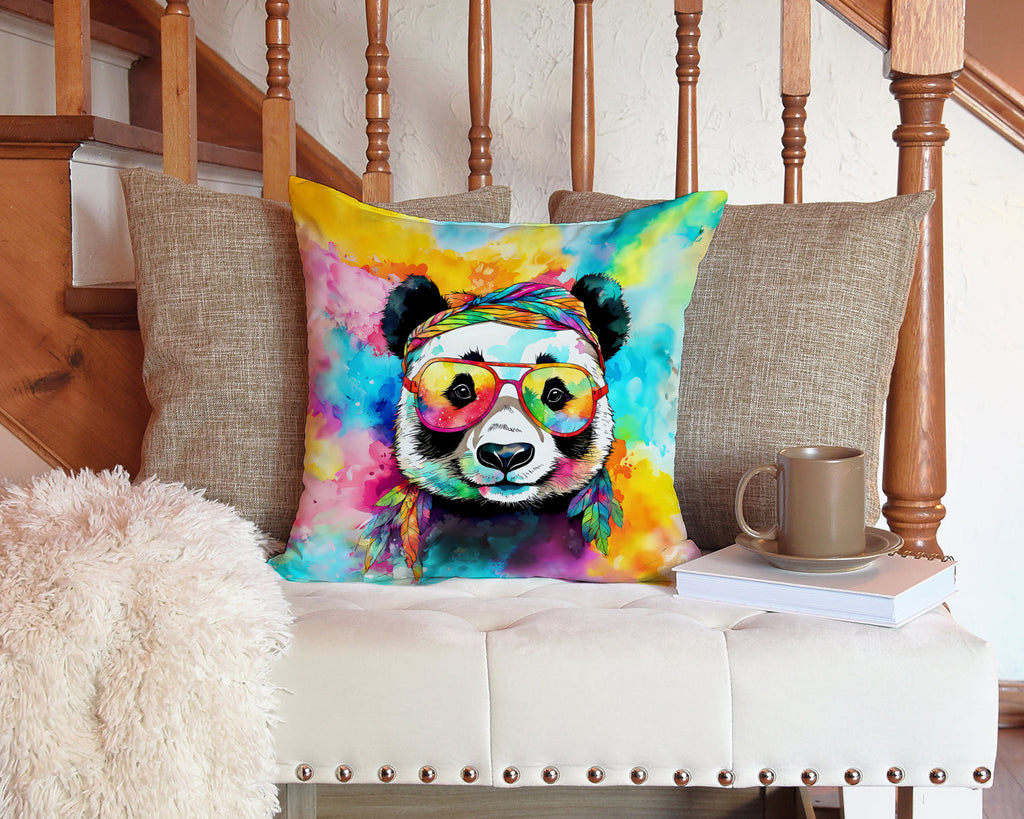 Hippie Animal Panda Decorative Throw Pillow 14x14 Indoor Outdoor Accent Cushion, Fabric Cover with Insert for Sofa, Bed, Porch & Living Room