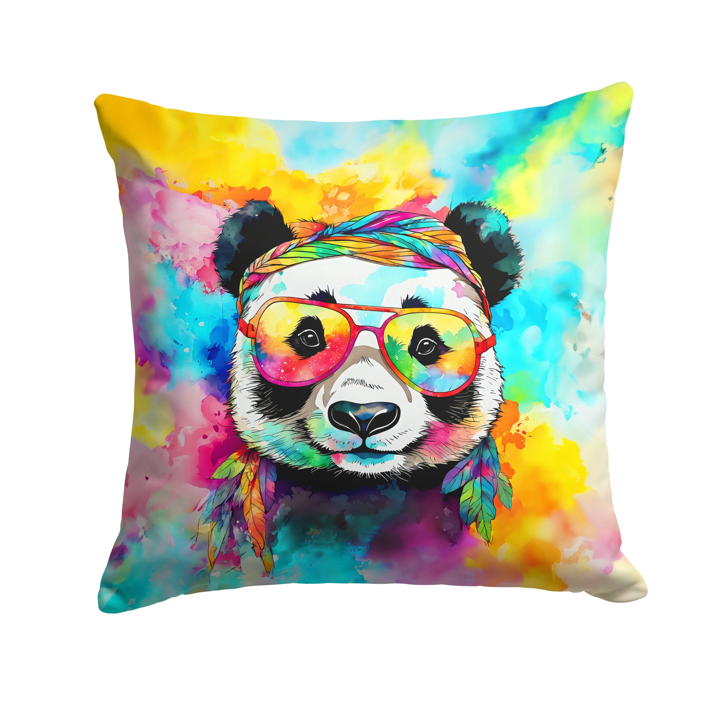 Hippie Animal Panda Decorative Throw Pillow 18x18 Indoor Outdoor Accent Cushion, Fabric Cover with Insert for Sofa, Bed, Porch & Living Room