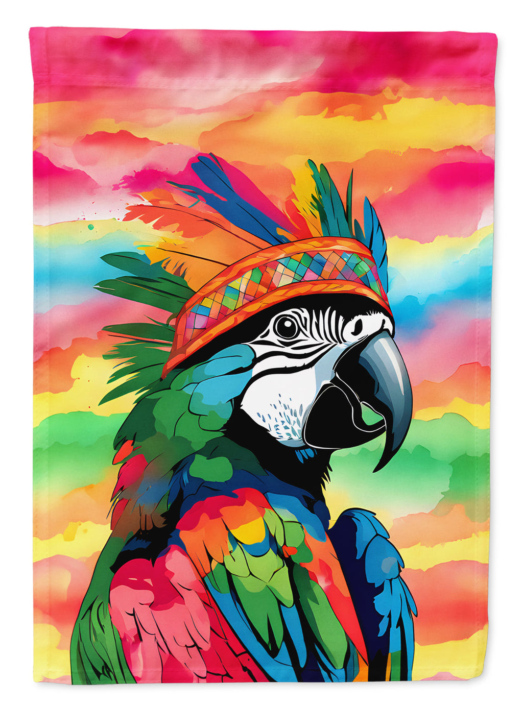 Hippie Animal Parrot House Flag 28x40 Porch Sleeve Pole Decorative Outside Yard Banner Artwork Wall Hanging, Polyester
