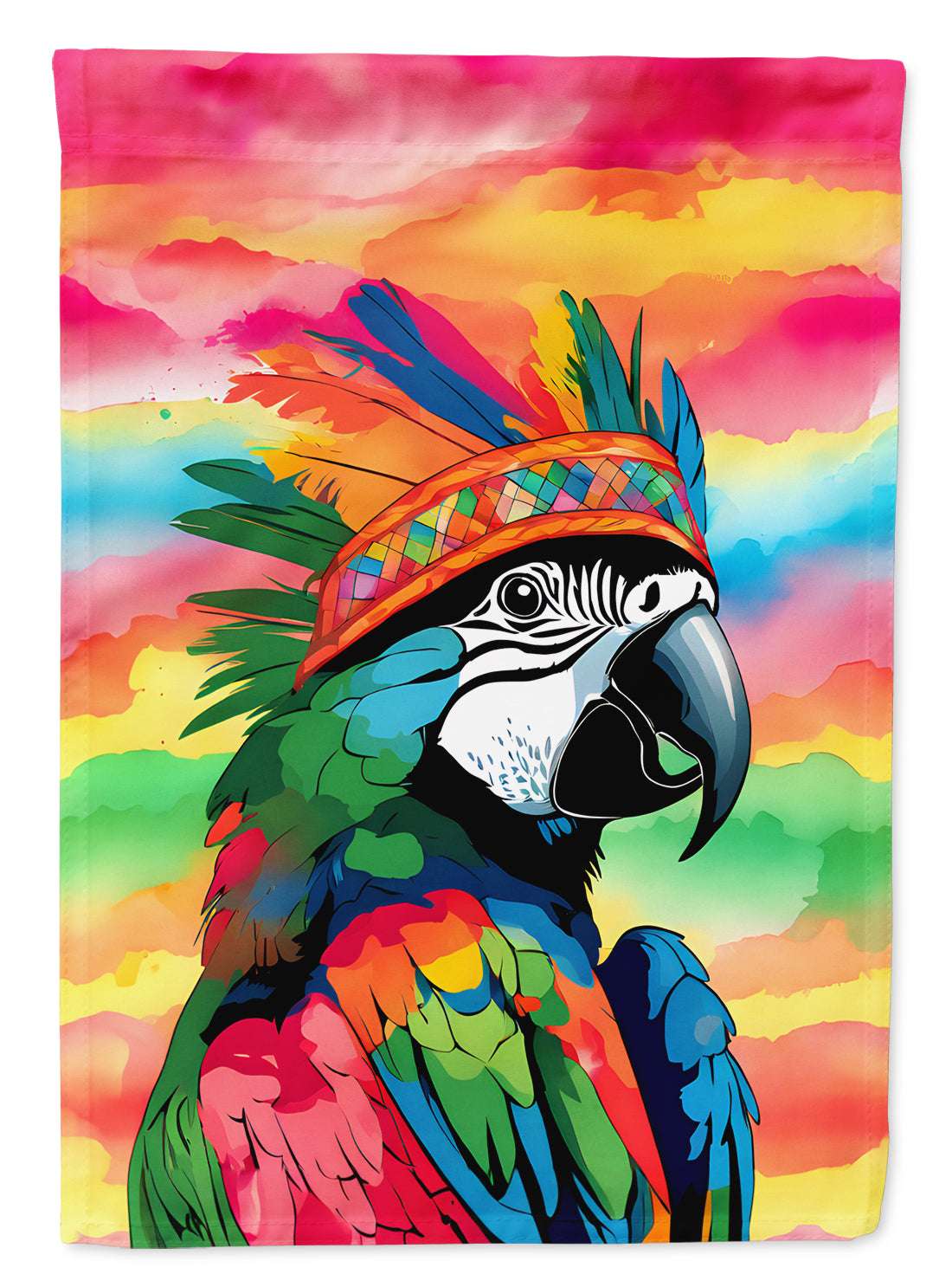 Hippie Animal Parrot House Flag 28x40 Porch Sleeve Pole Decorative Outside Yard Banner Artwork Wall Hanging, Polyester