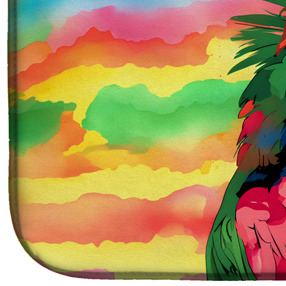 Hippie Animal Parrot Dish Drying Mat Absorbent Dish Drying Mat Pad for Kitchen Counter Dish Drainer Mat for Countertop, 14 x 21", Multicolor