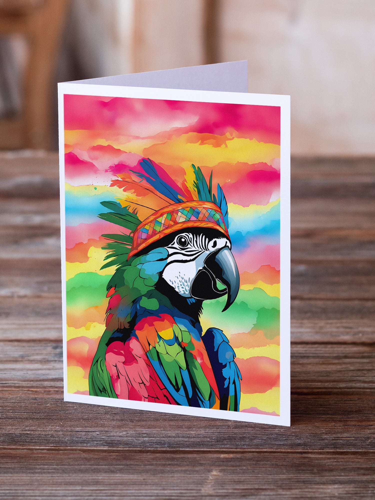 Hippie Animal Parrot Greeting Cards Pack of 8 Blank Cards with Envelopes Whimsical A7 Size 5x7