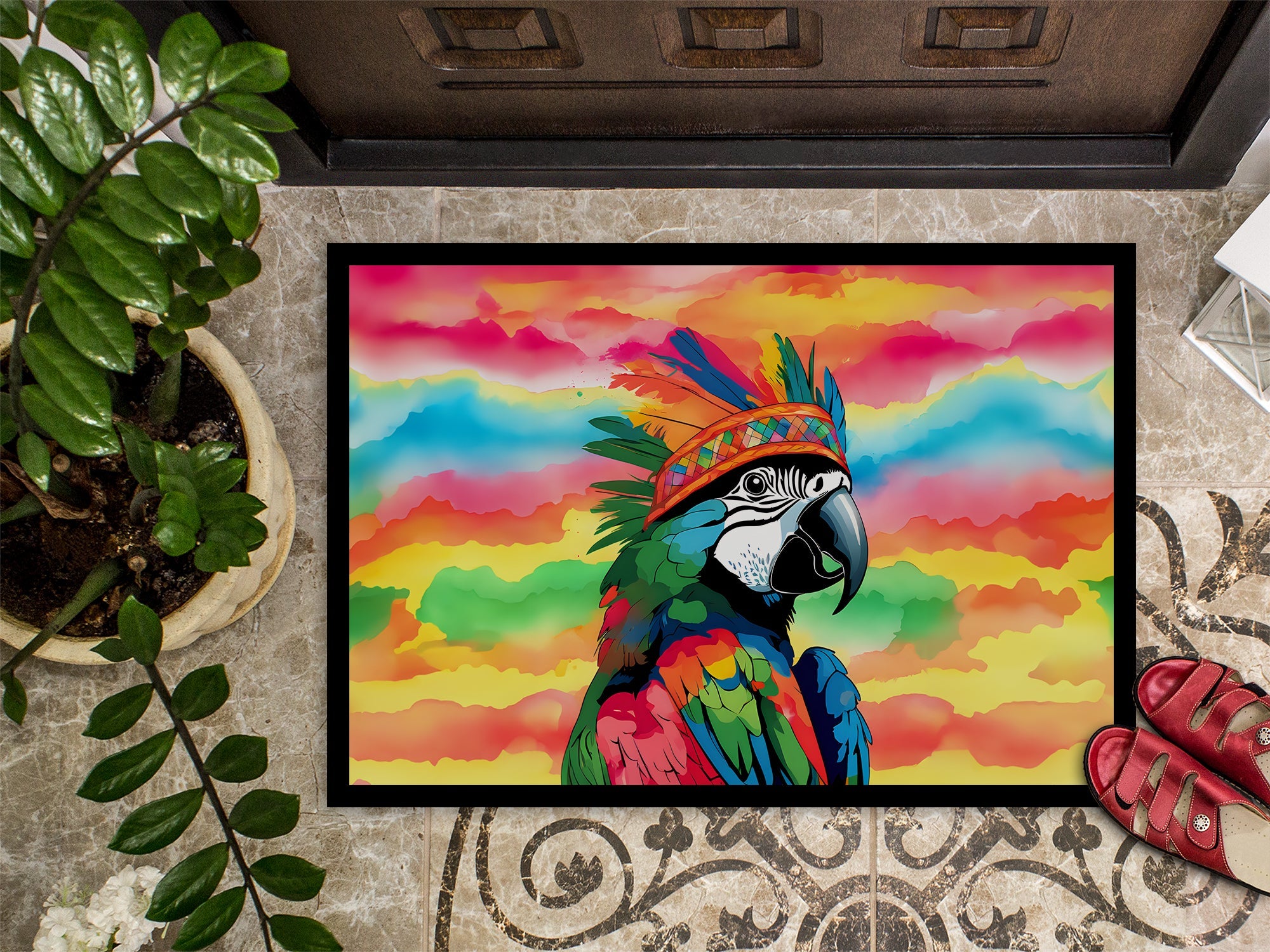 Hippie Animal Parrot Doormat Indoor Outdoor 18H X 27W Front Door Mat Rugs for Entryway, Non Slip Washable