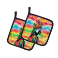 Hippie Animal Parrot Pot Holder Set of 2 Heat Resistant Quilted Hot Pads 7.5 x 7.5 Inch, Insulated Kitchen Trivets for Cooking & Baking
