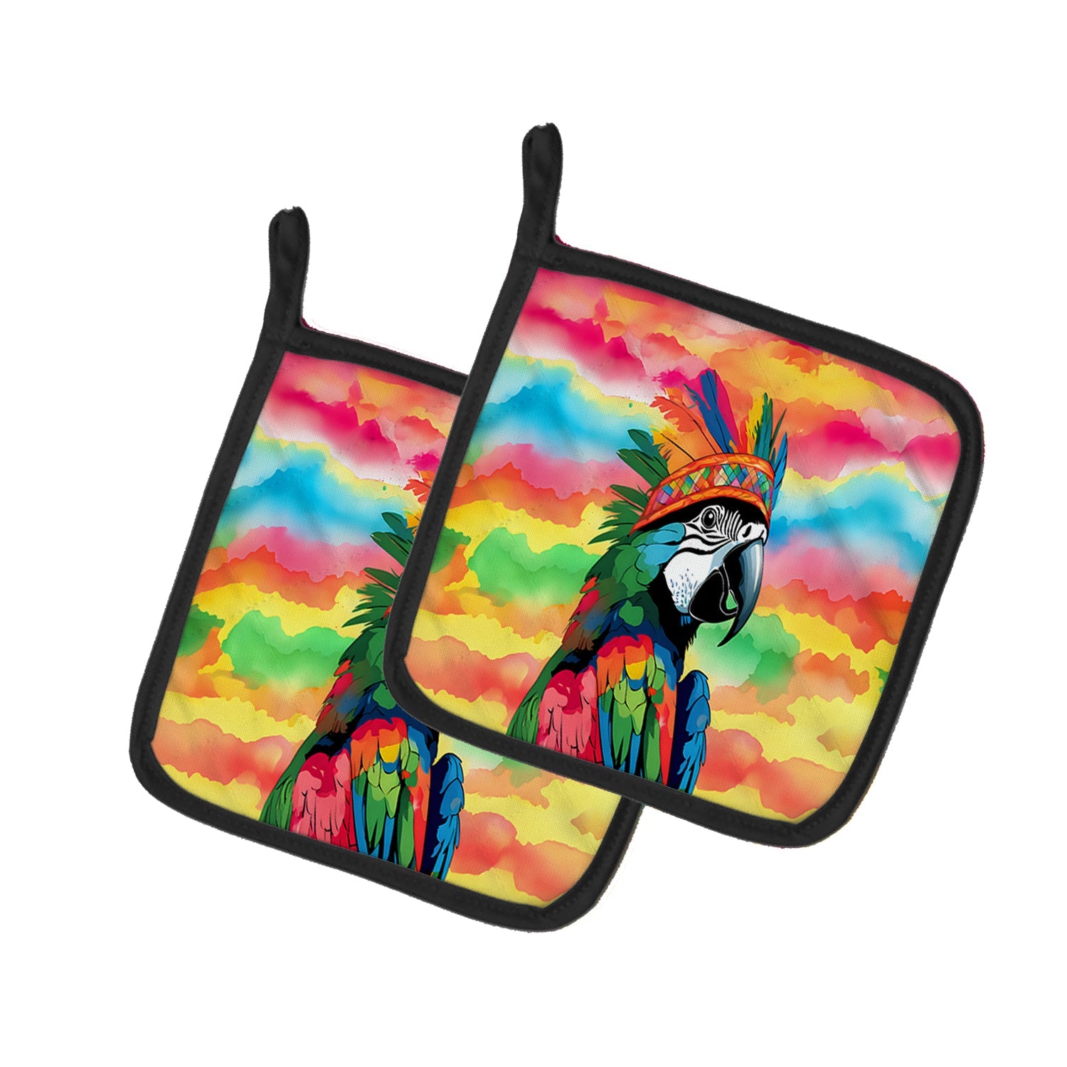 Hippie Animal Parrot Pot Holder Set of 2 Heat Resistant Quilted Hot Pads 7.5 x 7.5 Inch, Insulated Kitchen Trivets for Cooking & Baking