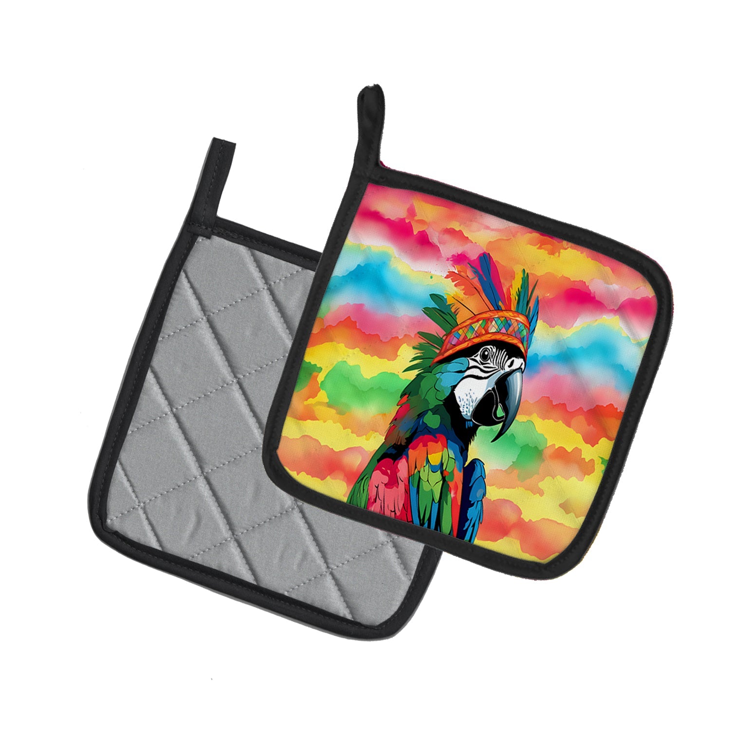 Hippie Animal Parrot Pot Holder Set of 2 Heat Resistant Quilted Hot Pads 7.5 x 7.5 Inch, Insulated Kitchen Trivets for Cooking & Baking