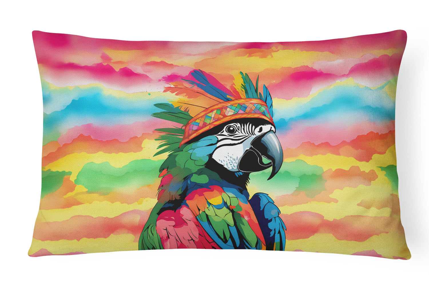Hippie Animal Parrot Decorative Throw Pillow 12x16 Indoor Outdoor Accent Cushion, Fabric Cover with Insert for Sofa, Bed, Porch & Living Room
