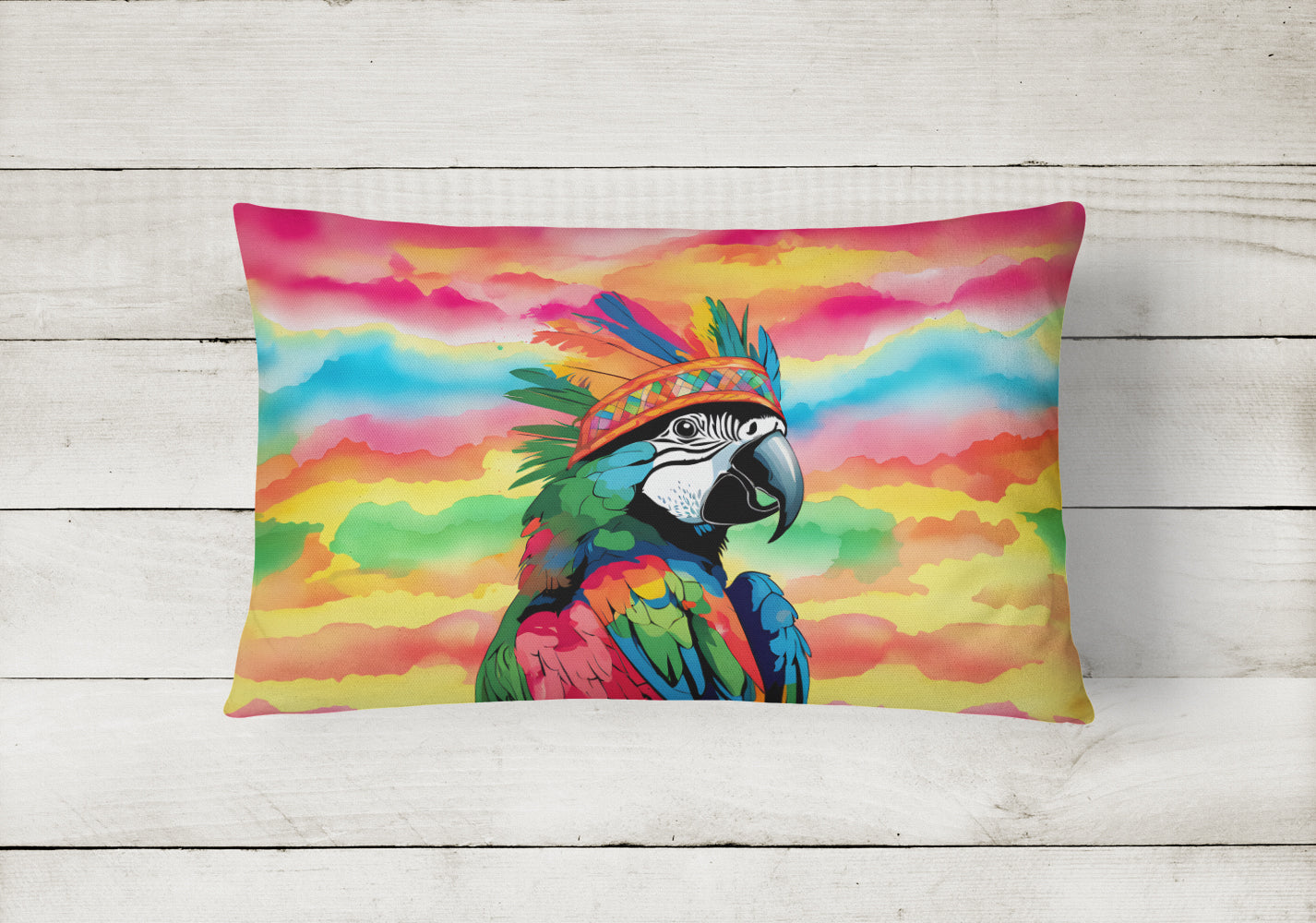Hippie Animal Parrot Decorative Throw Pillow 12x16 Indoor Outdoor Accent Cushion, Fabric Cover with Insert for Sofa, Bed, Porch & Living Room