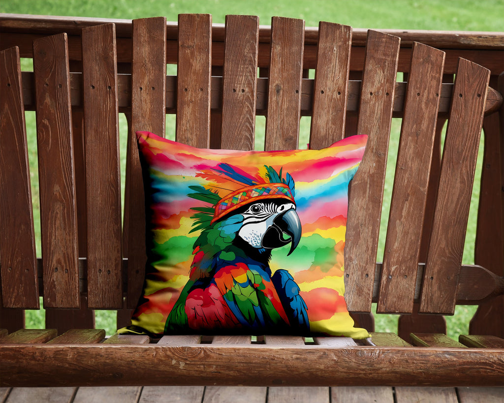 Hippie Animal Parrot Decorative Throw Pillow 14x14 Indoor Outdoor Accent Cushion, Fabric Cover with Insert for Sofa, Bed, Porch & Living Room
