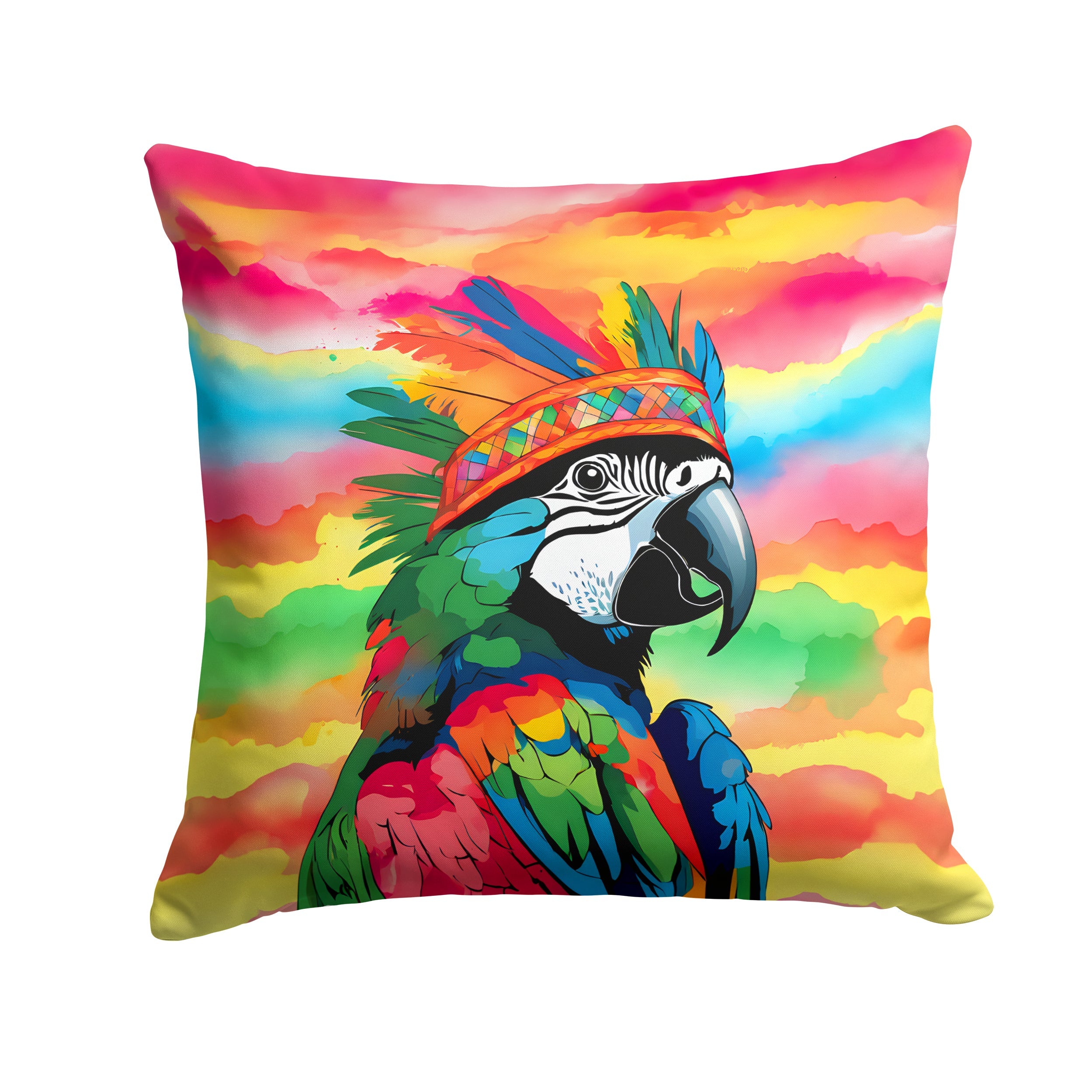 Hippie Animal Parrot Decorative Throw Pillow 18x18 Indoor Outdoor Accent Cushion, Fabric Cover with Insert for Sofa, Bed, Porch & Living Room