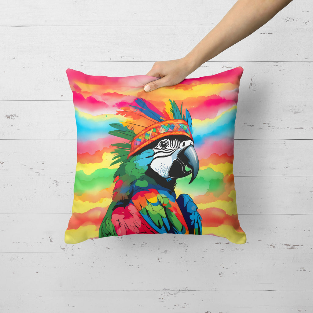 Hippie Animal Parrot Decorative Throw Pillow 18x18 Indoor Outdoor Accent Cushion, Fabric Cover with Insert for Sofa, Bed, Porch & Living Room