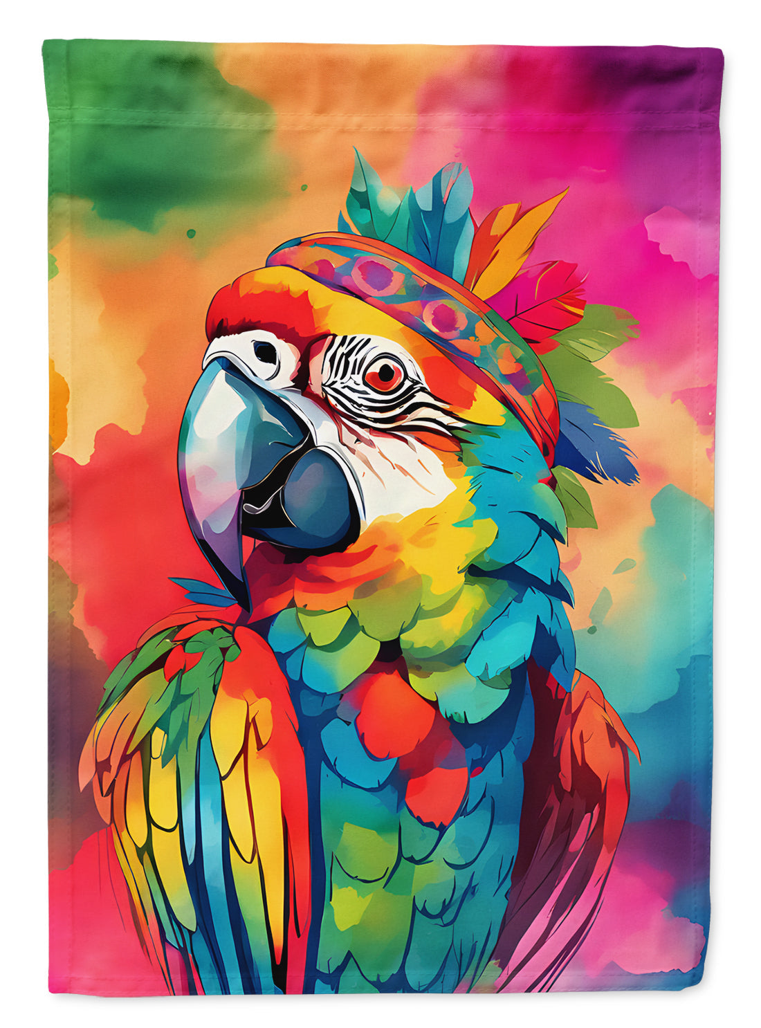 Hippie Animal Parrot House Flag 28x40 Porch Sleeve Pole Decorative Outside Yard Banner Artwork Wall Hanging, Polyester