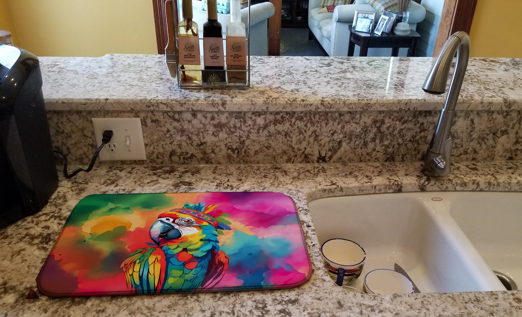 Hippie Animal Parrot Dish Drying Mat Absorbent Dish Drying Mat Pad for Kitchen Counter Dish Drainer Mat for Countertop, 14 x 21", Multicolor