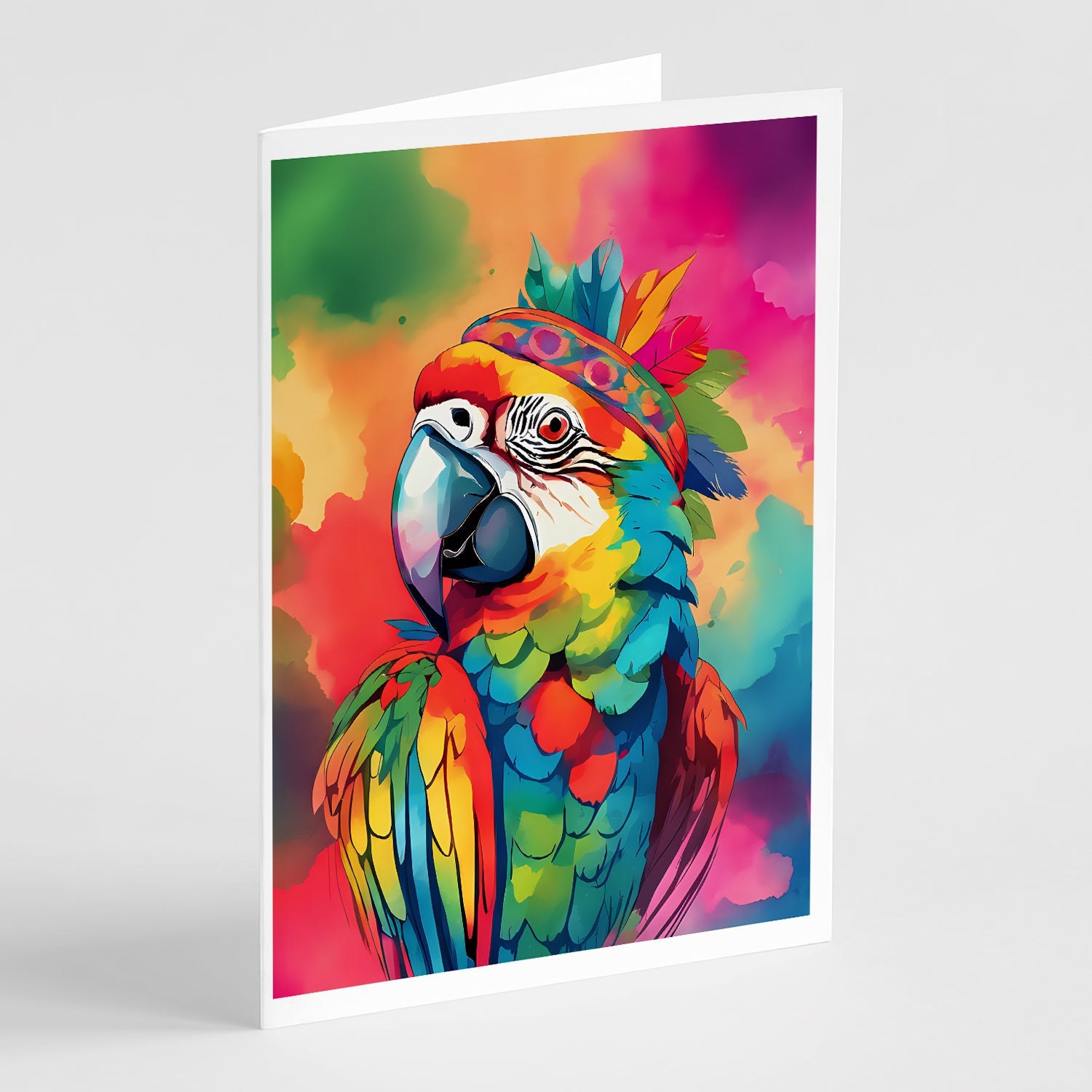 Hippie Animal Parrot Greeting Cards Pack of 8 Blank Cards with Envelopes Whimsical A7 Size 5x7