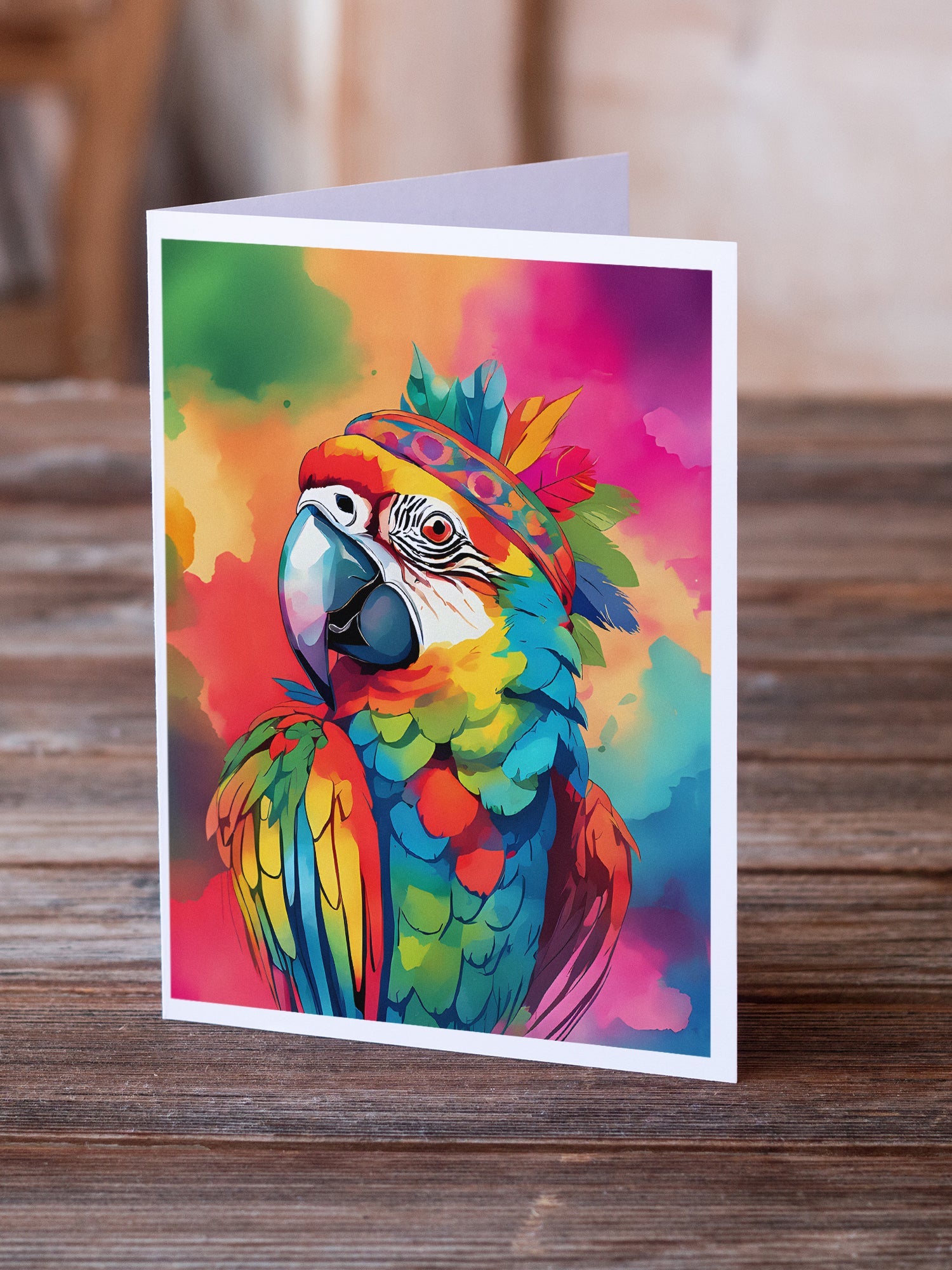 Hippie Animal Parrot Greeting Cards Pack of 8 Blank Cards with Envelopes Whimsical A7 Size 5x7