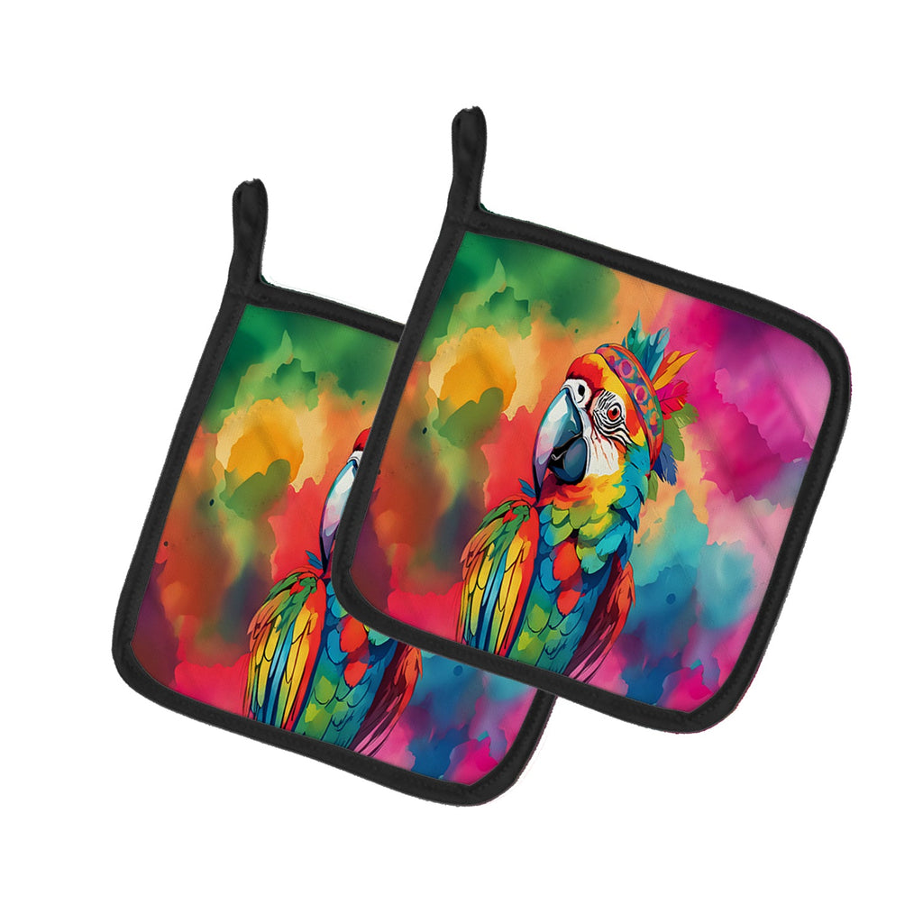 Hippie Animal Parrot Pot Holder Set of 2 Heat Resistant Quilted Hot Pads 7.5 x 7.5 Inch, Insulated Kitchen Trivets for Cooking & Baking