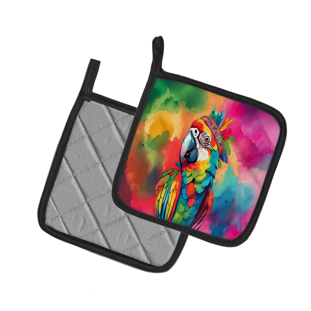 Hippie Animal Parrot Pot Holder Set of 2 Heat Resistant Quilted Hot Pads 7.5 x 7.5 Inch, Insulated Kitchen Trivets for Cooking & Baking