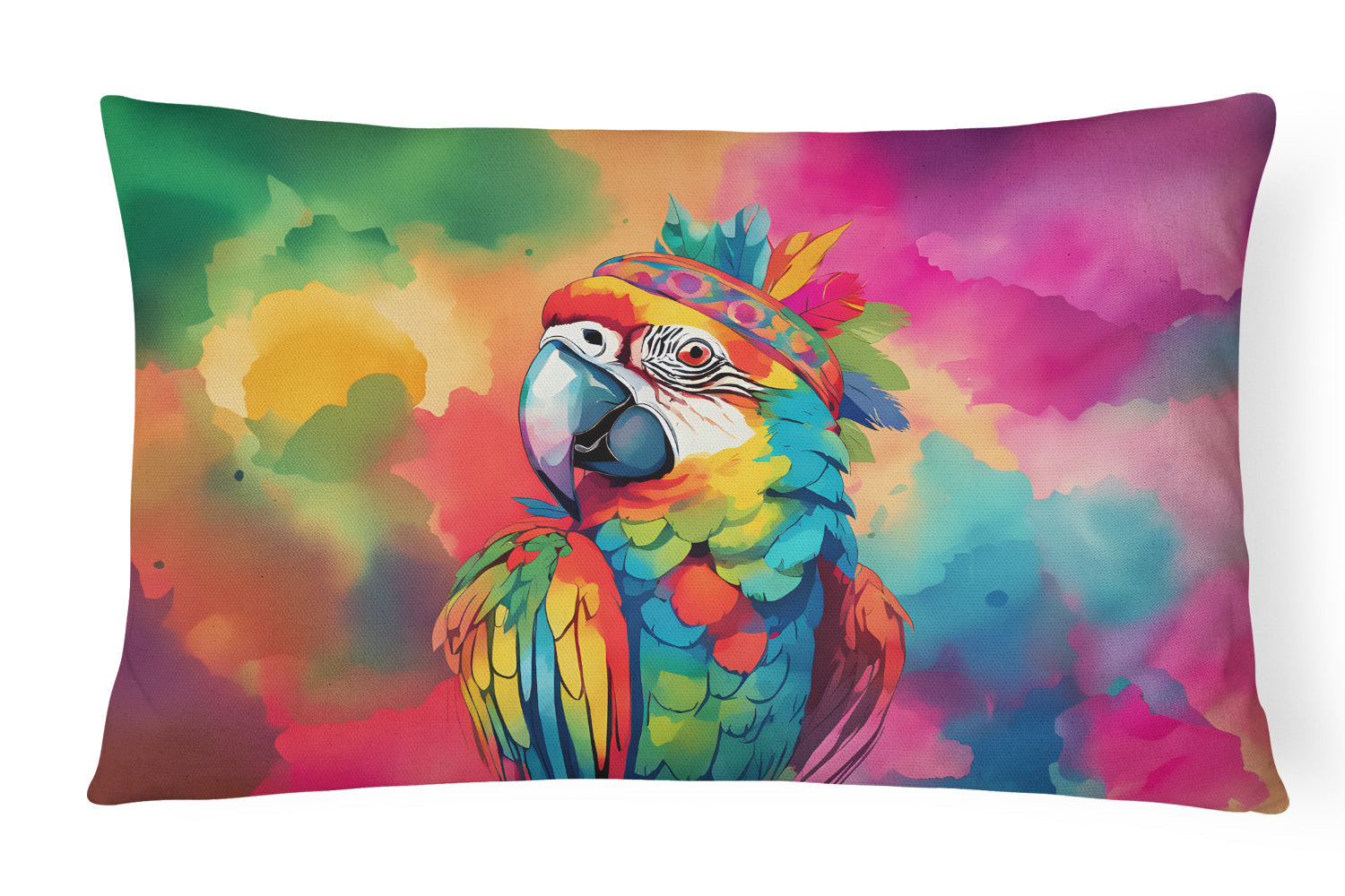 Hippie Animal Parrot Decorative Throw Pillow 12x16 Indoor Outdoor Accent Cushion, Fabric Cover with Insert for Sofa, Bed, Porch & Living Room