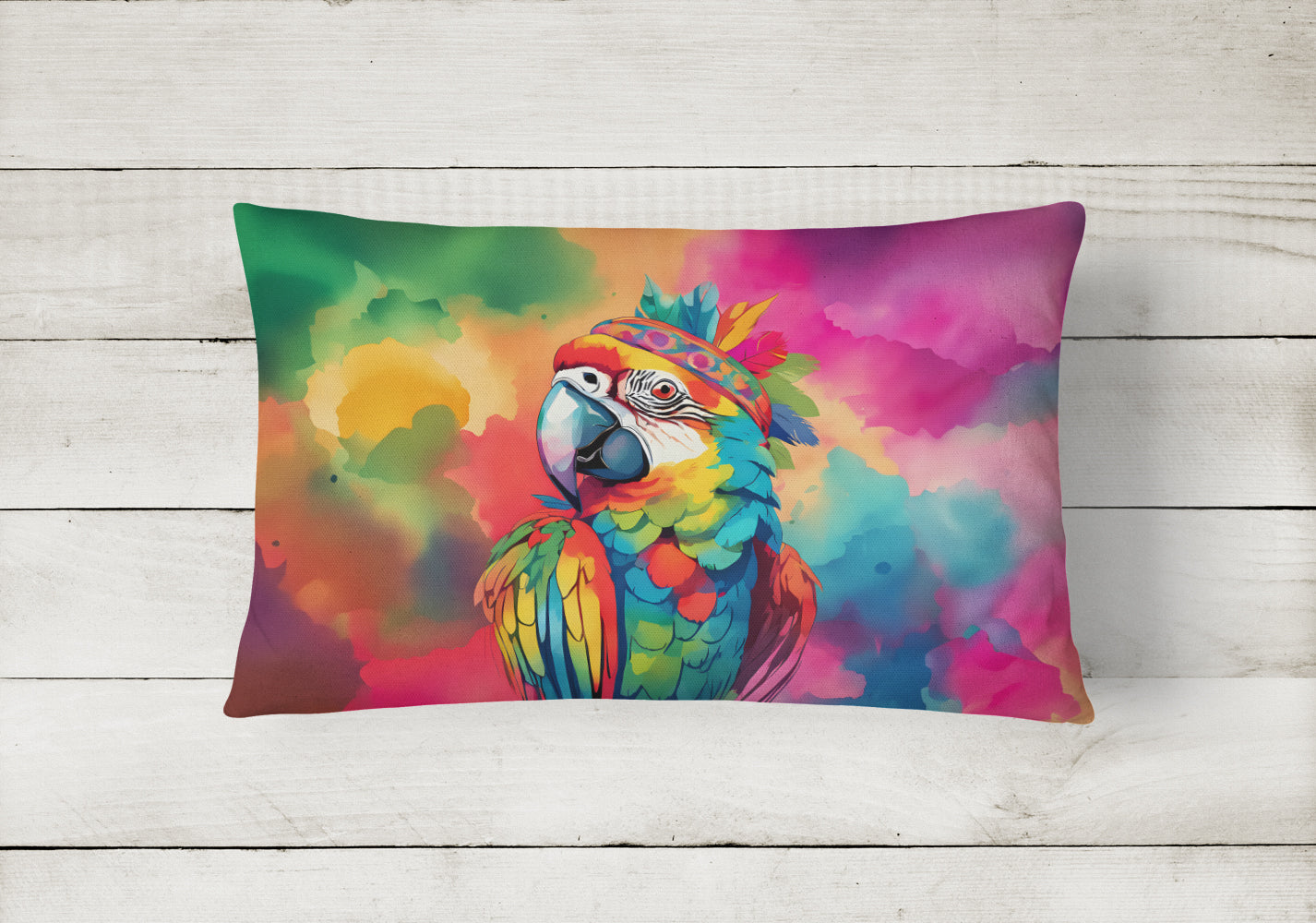 Hippie Animal Parrot Decorative Throw Pillow 12x16 Indoor Outdoor Accent Cushion, Fabric Cover with Insert for Sofa, Bed, Porch & Living Room